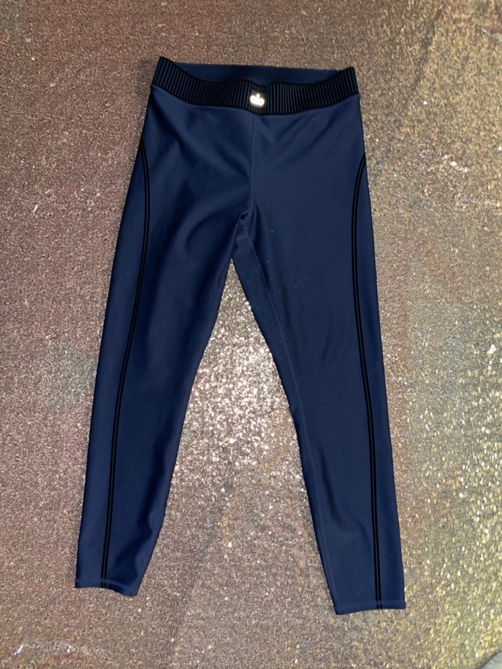 ALO Yoga Navy Leggings with Black Side Piping